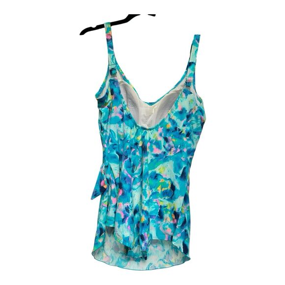 Roxanne Blue Floral Ruched One-Piece Swimsuit 18/42D Bust Support Retro - Picture 2 of 4